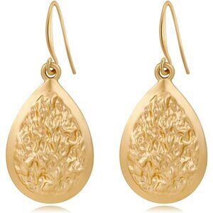 ✨ 14K Gold Matte Teardrop Dangle Earrings | Lightweight & Hypoallergenic ✨